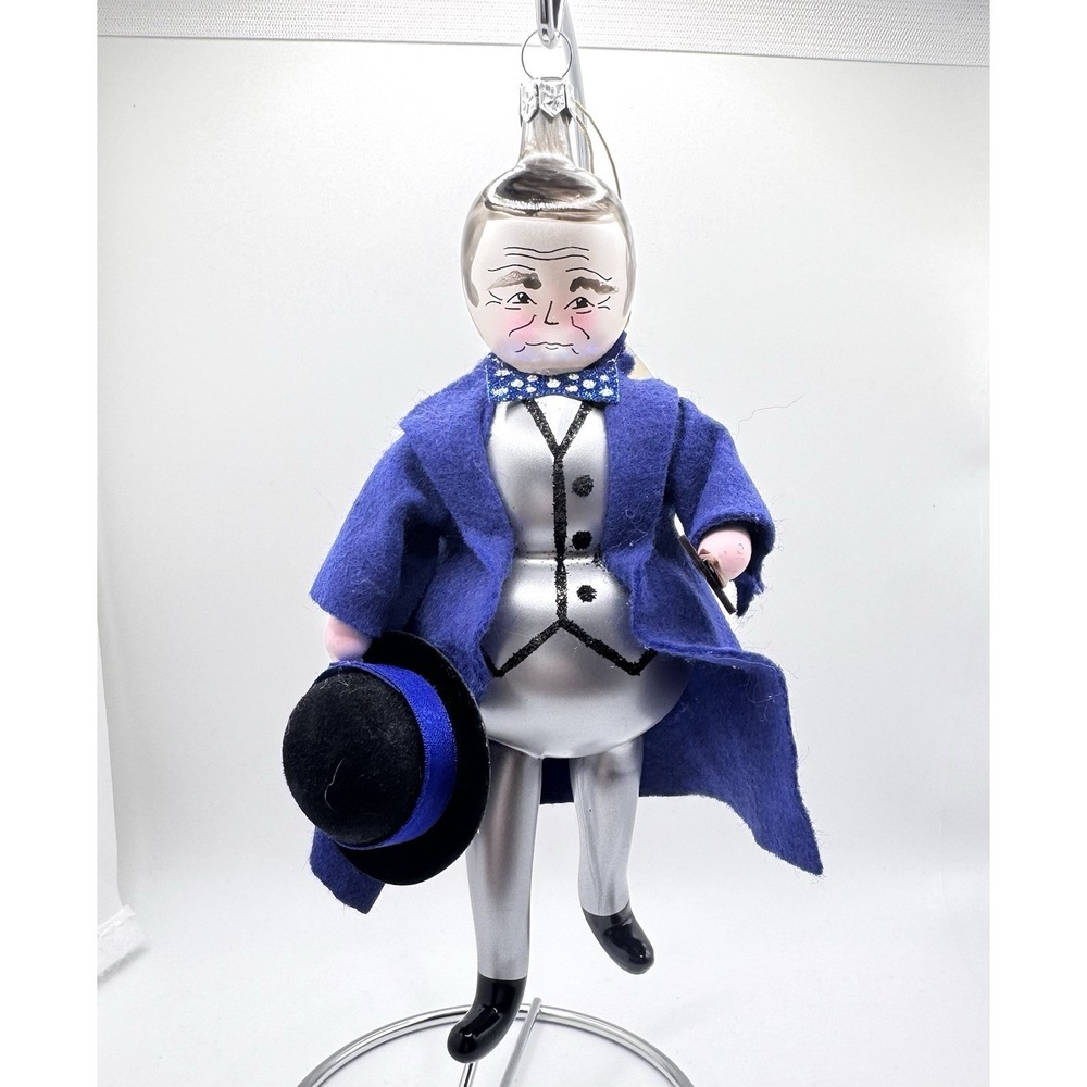 Italian De Carlini Winston Churchill Hand-Blown Glass Holiday X- mas Ornament 7"
